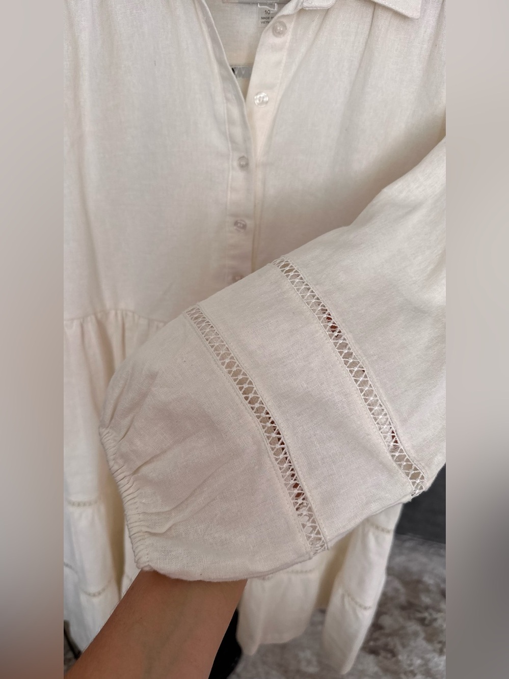 TAYLOR Ivory Linen Blend Tiered Midi Dress – NWT, Size 10 - Picture 11 of 11
